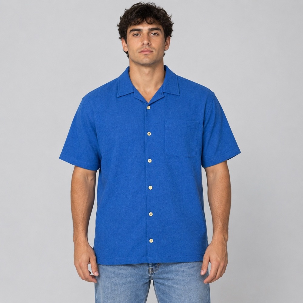 Kenneth Cole New York Shirt Mens XL Blue Short Sleeve Button Down Textured